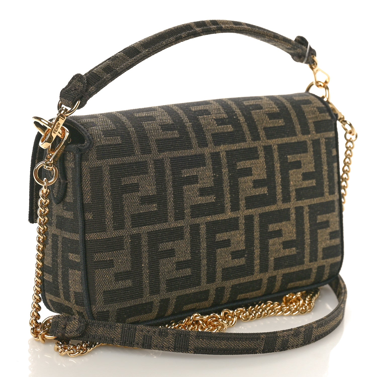 Fendi Fabric Jacquard FF 1974 Mini Baguette Tobacco Moro Black 3 of 11