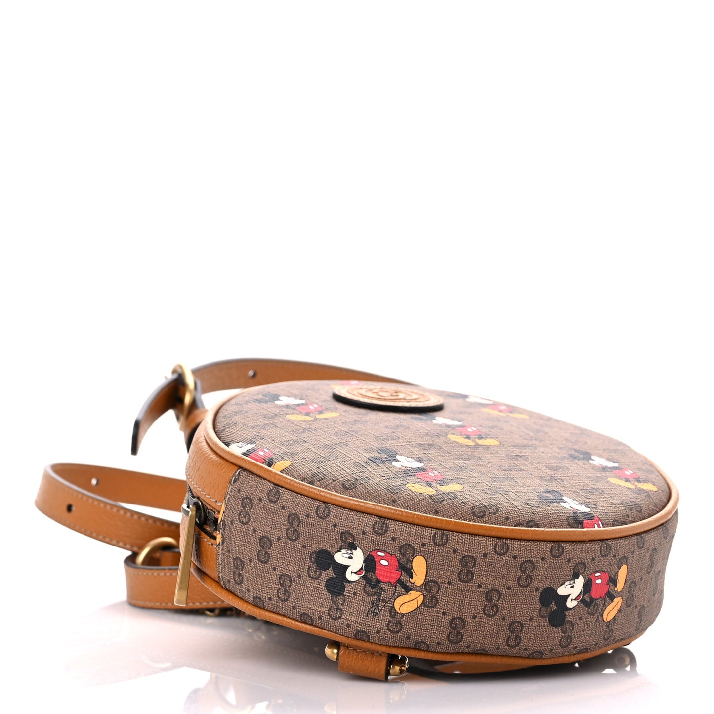X DISNEY Mini Vintage GG Supreme Monogram Mickey Mouse Round Backpack Beige Vintage Sun Oil