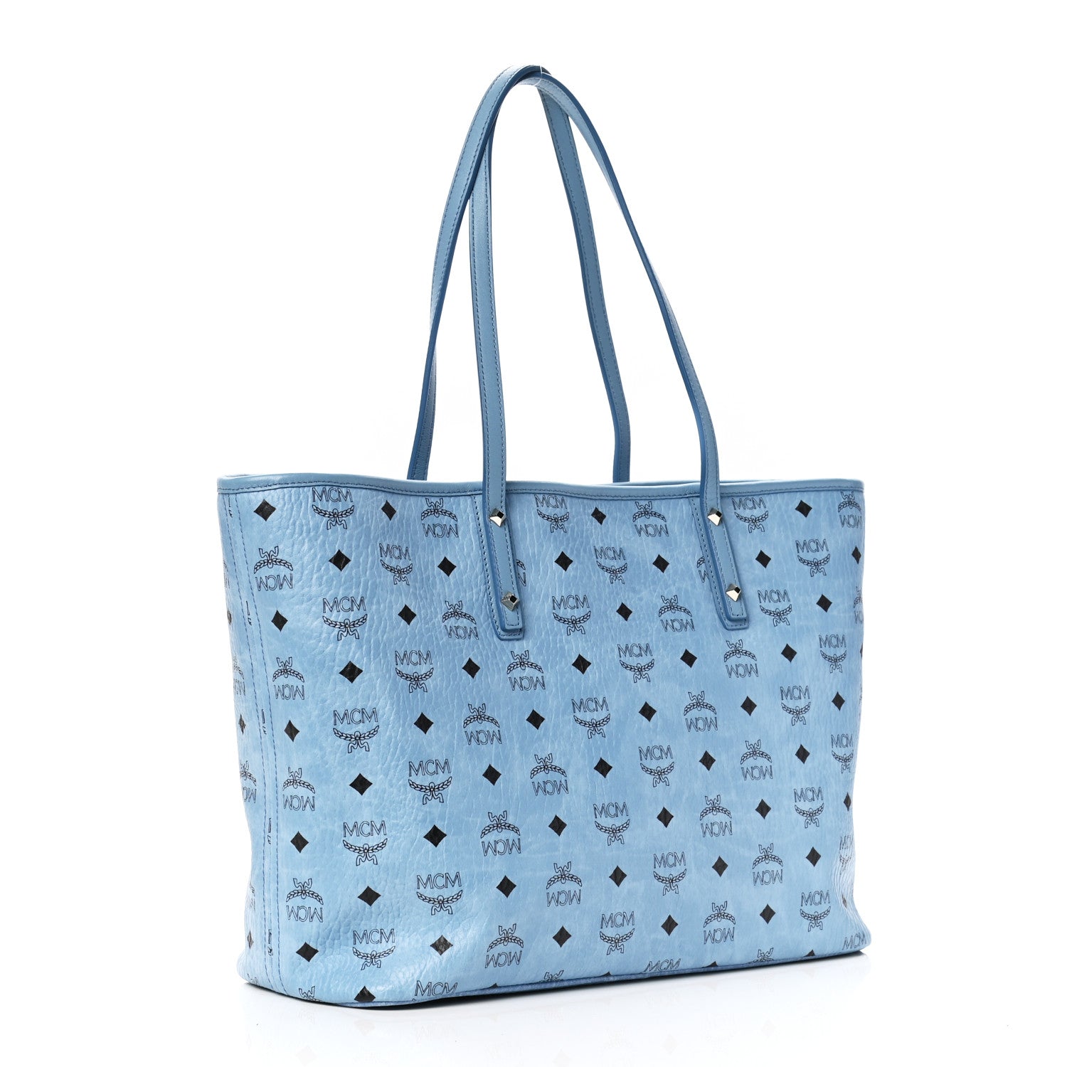 MCM Visetos Medium Anya Zip Top Shopper Tote Blue 2 of 4