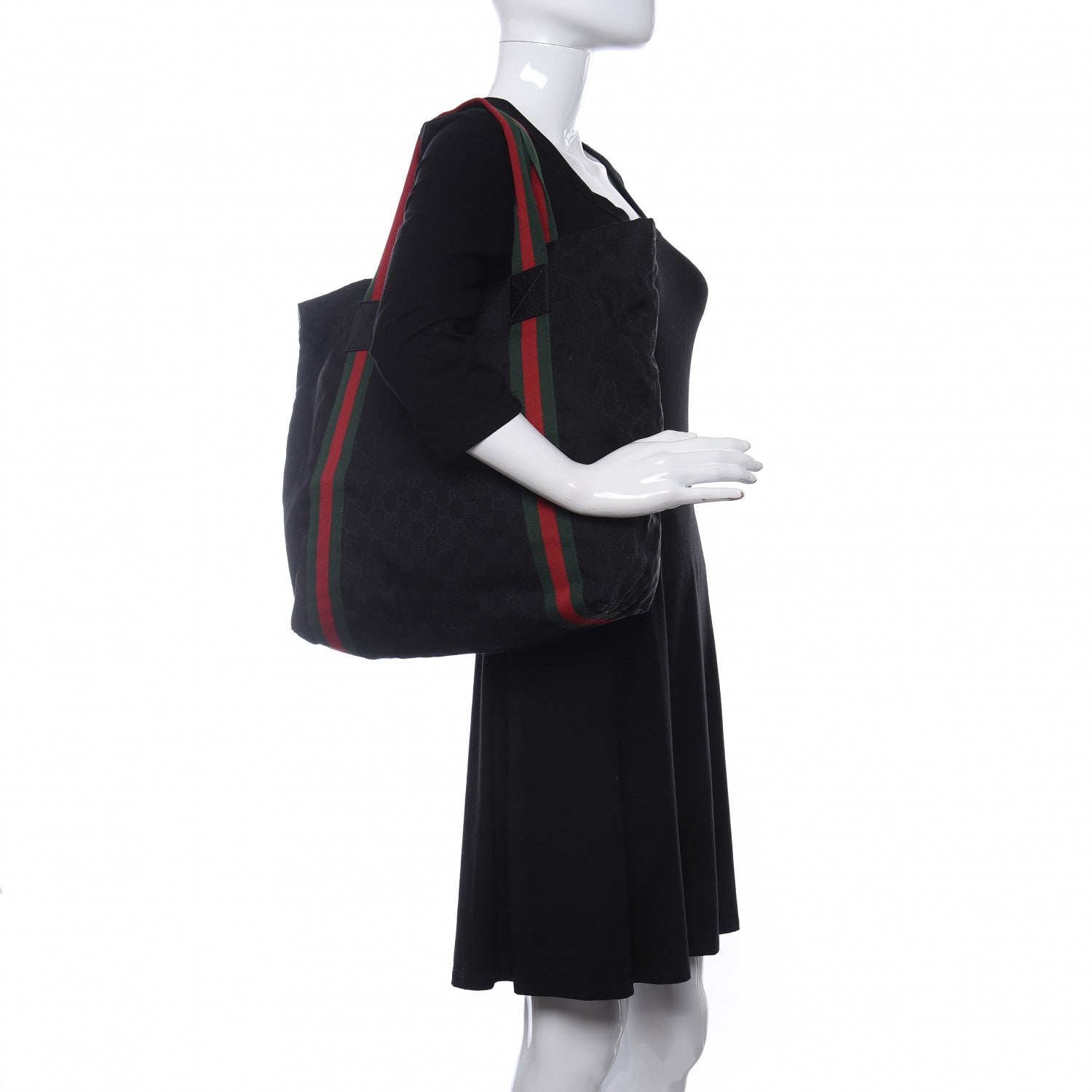 Gucci GG Monogram Medium Web Handle Vertical Tote Black 2 of 10