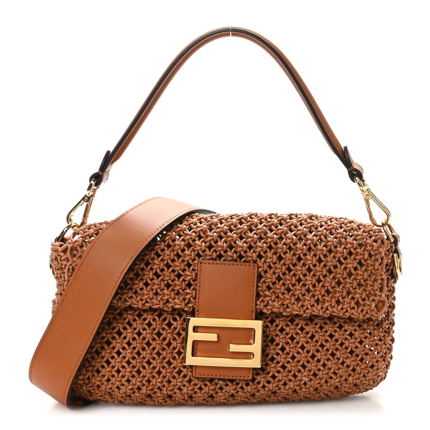 Straw Vitello King Woven Baguette Brandy