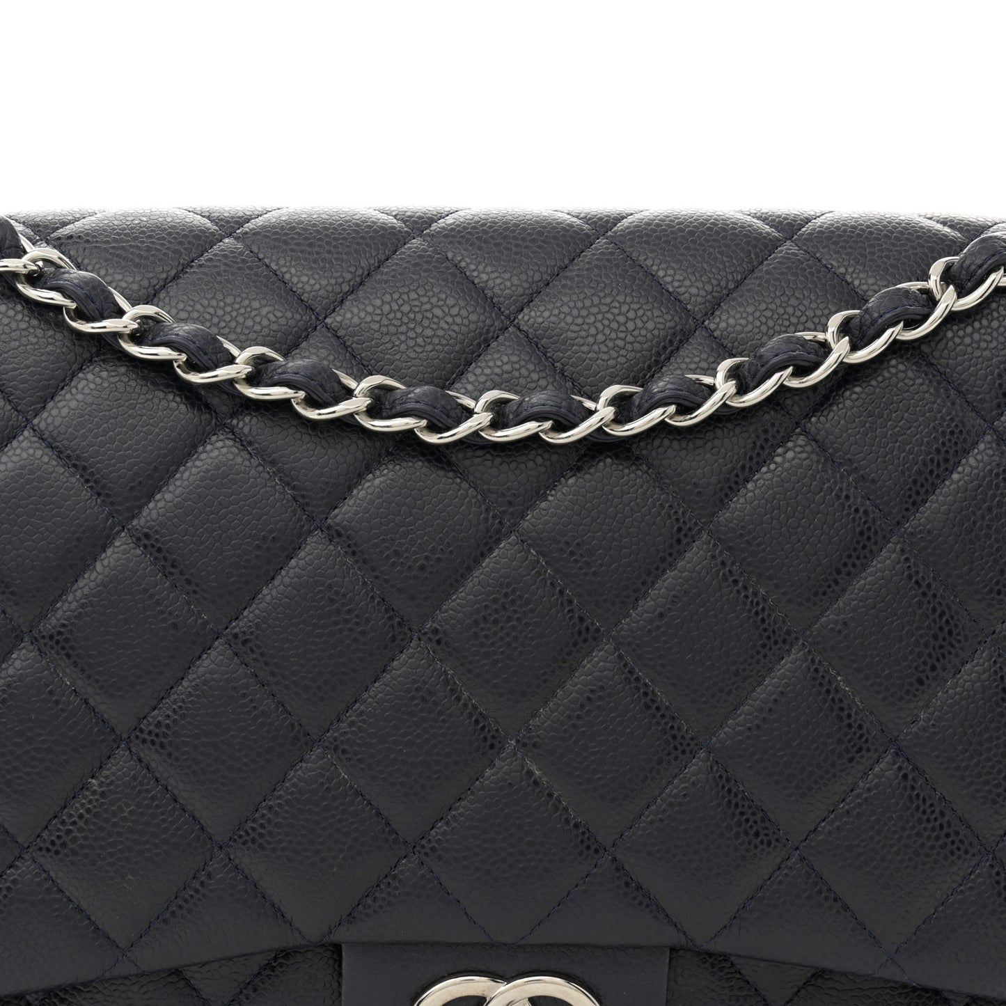 Caviar Quilted Maxi Double Flap Navy Blue