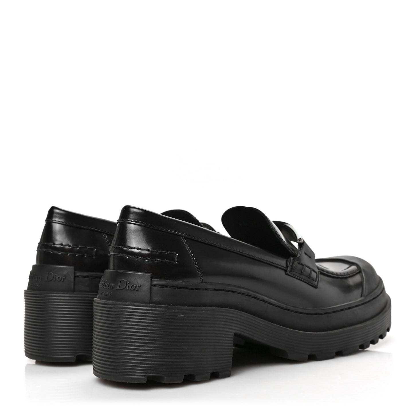 Brushed Calfskin Dior Code Lug Sole Platform 35mm Loafers 36 Black