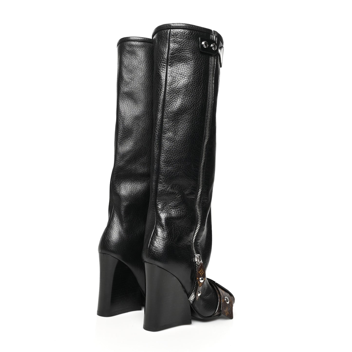 Calfskin Monogram Patti Wedge Tall Boots 36 Black