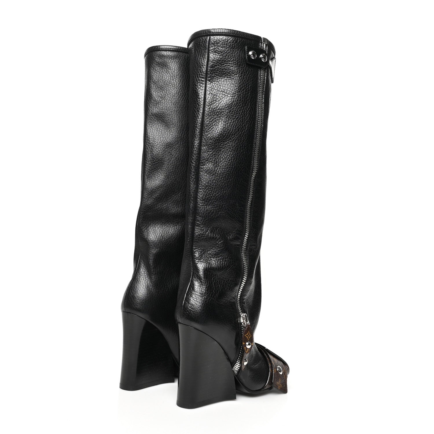Louis Vuitton Calfskin Monogram Patti Wedge Tall Boots 36 Black 4 of 7