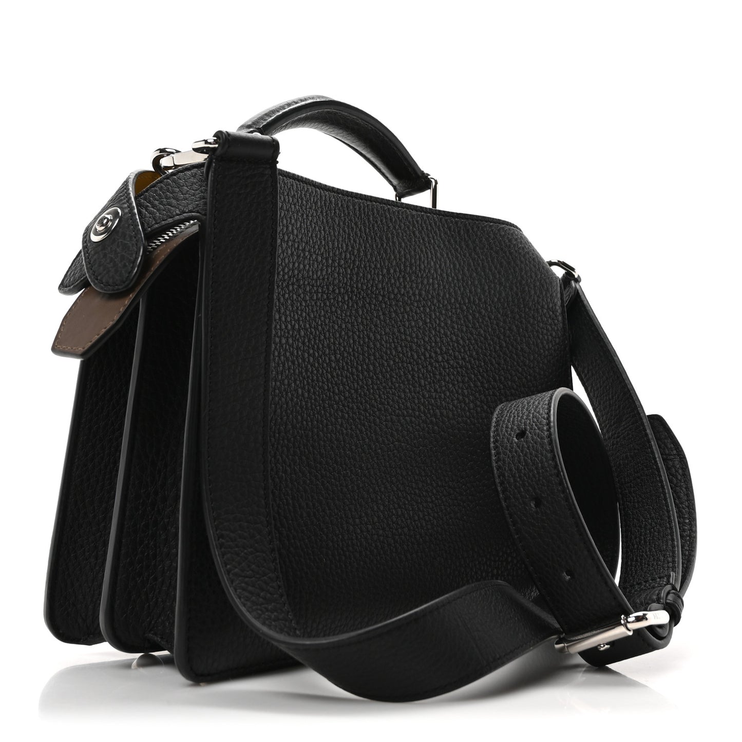 Cuoio Romano Vitello Cover Glazed Fabric Bi-Color FF 1974 Mini Peekaboo I SEE U Satchel Black Brown