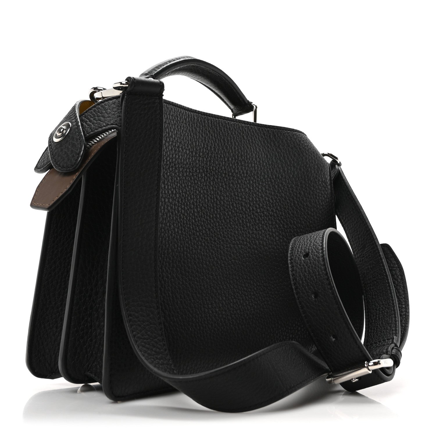 Fendi Cuoio Romano Vitello Cover Glazed Fabric Bi-Color FF 1974 Mini Peekaboo I SEE U Satchel Black Brown 3 of 9