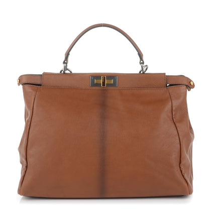 Fendi Goatskin Zucca Large Peekaboo Iconic Satchel Cuoio Tobacco Moro 1 of 8