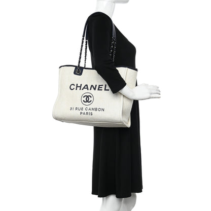 Chanel Woven Straw Raffia Small Deauville Tote White Navy 2 of 11