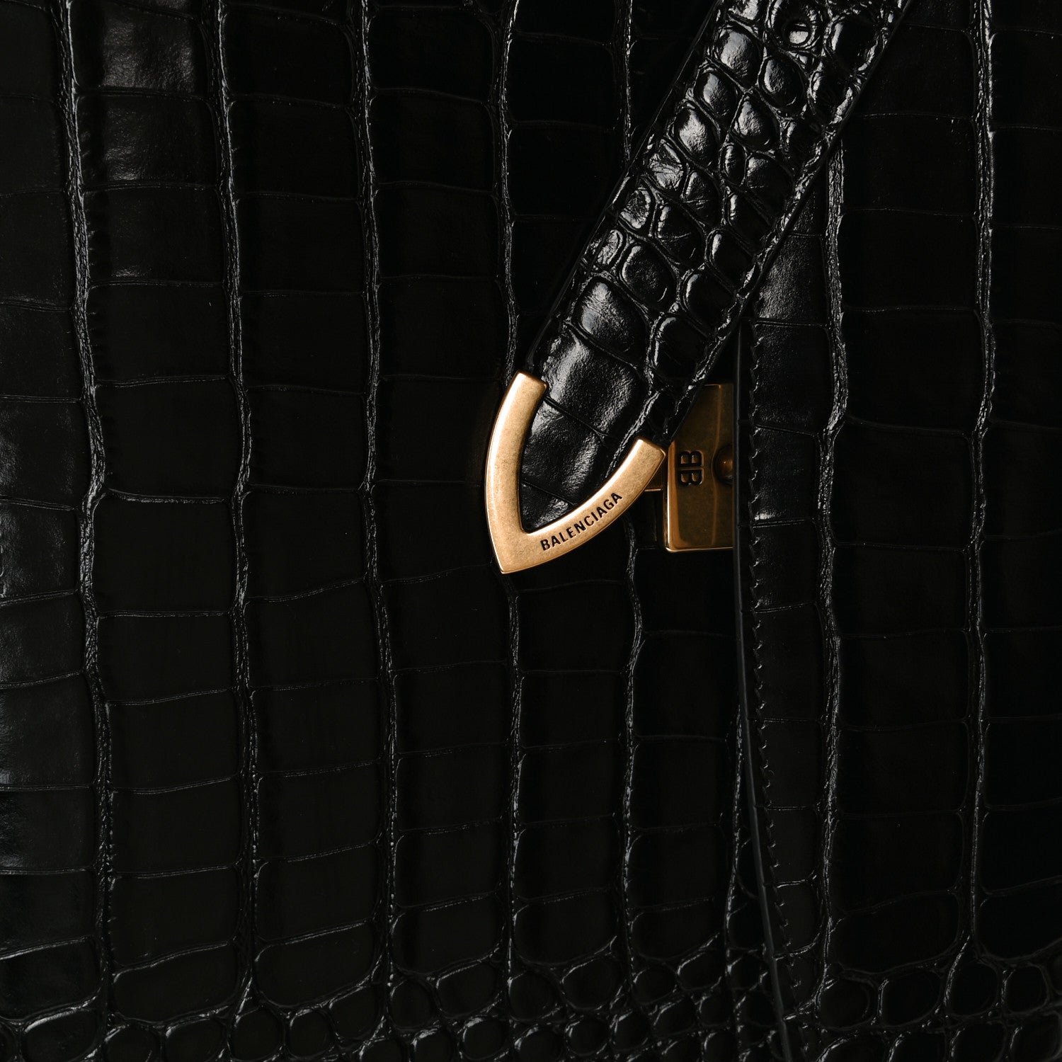 Balenciaga Shiny Calfskin Crocodile Embossed Medium Ghost Shoulder Bag Black 13 of 15