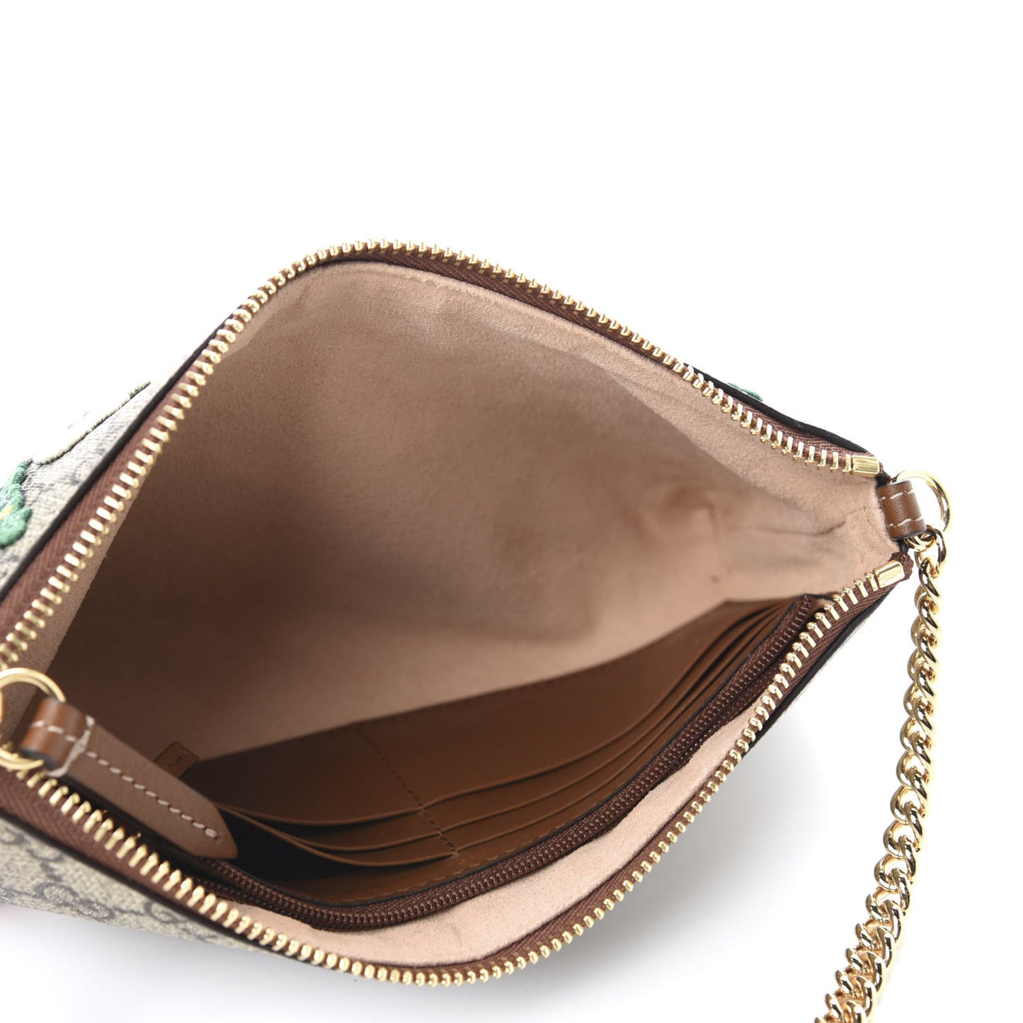 GG Supreme Monogram Embroidered Flower Chain Wrist Wallet