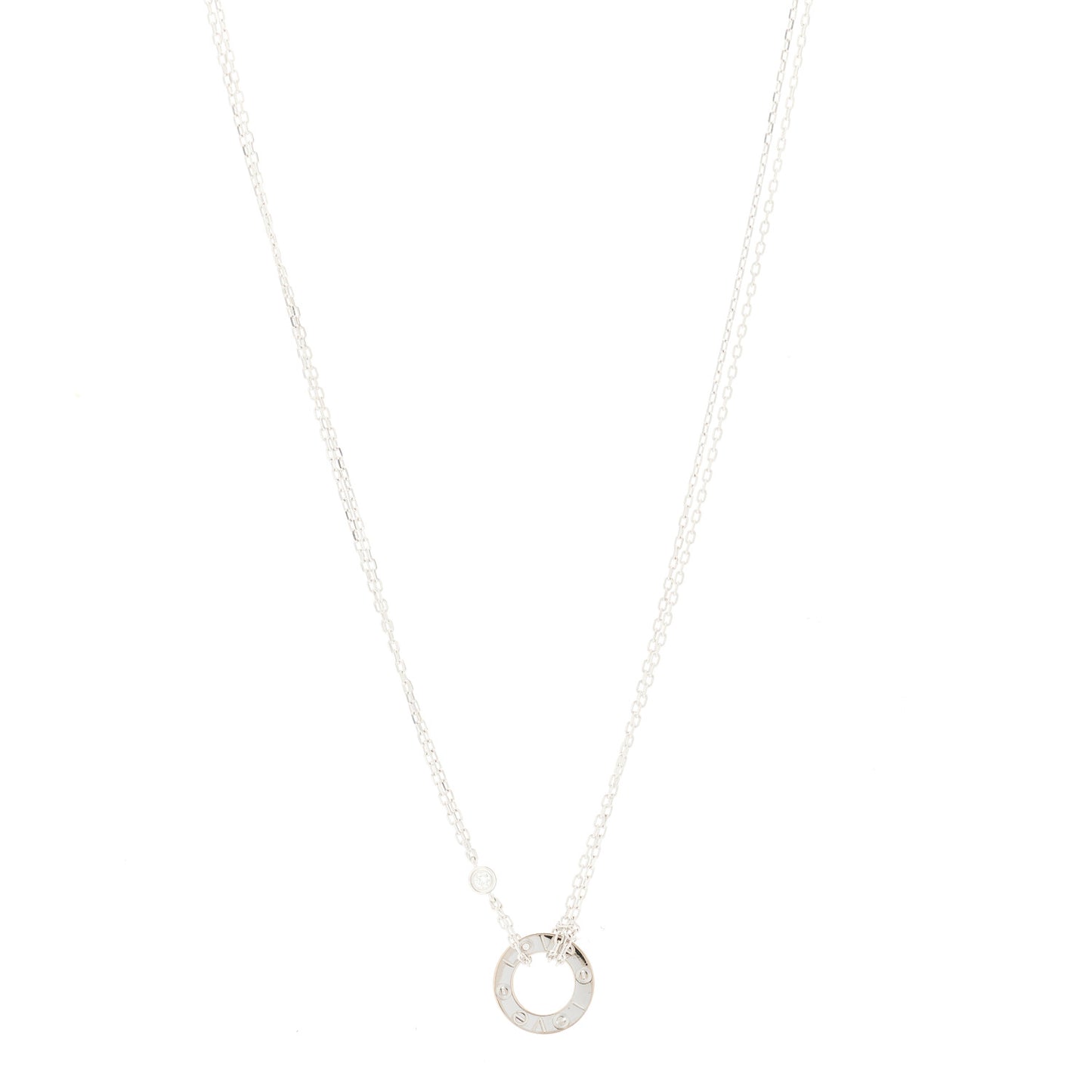 18K White Gold 2 Diamond LOVE Necklace