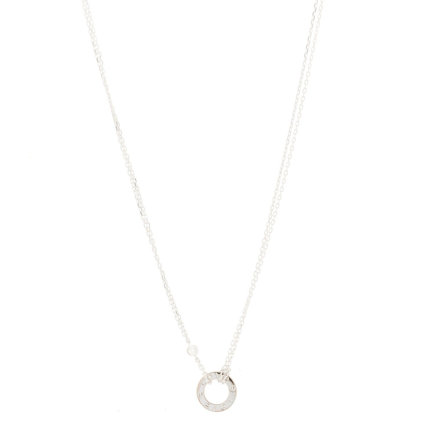 Cartier 18K White Gold 2 Diamond LOVE Necklace 1 of 4