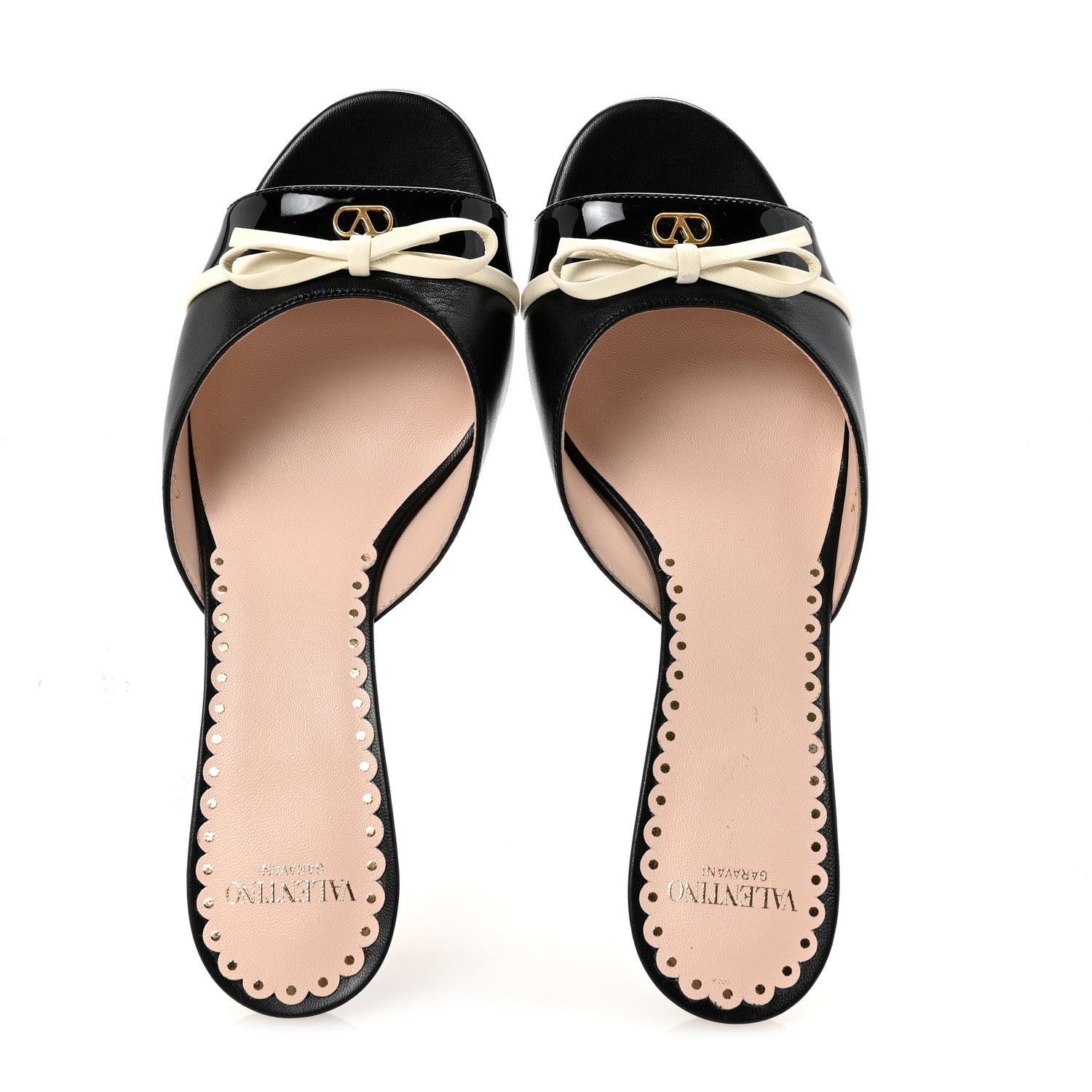 Valentino Garavani Calfskin Patent Bepointy Slide Sandals 36 Black Light Ivory 2 of 9