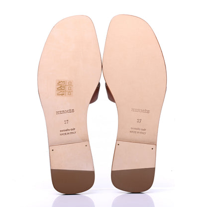 Hermes Box Calfskin Oran Sandals 37 Gold 5 of 9