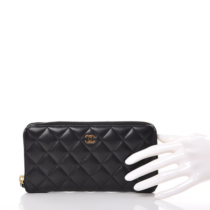 Chanel Lambskin Quilted Large Gusset Zip Around Wallet Black 2 of 15