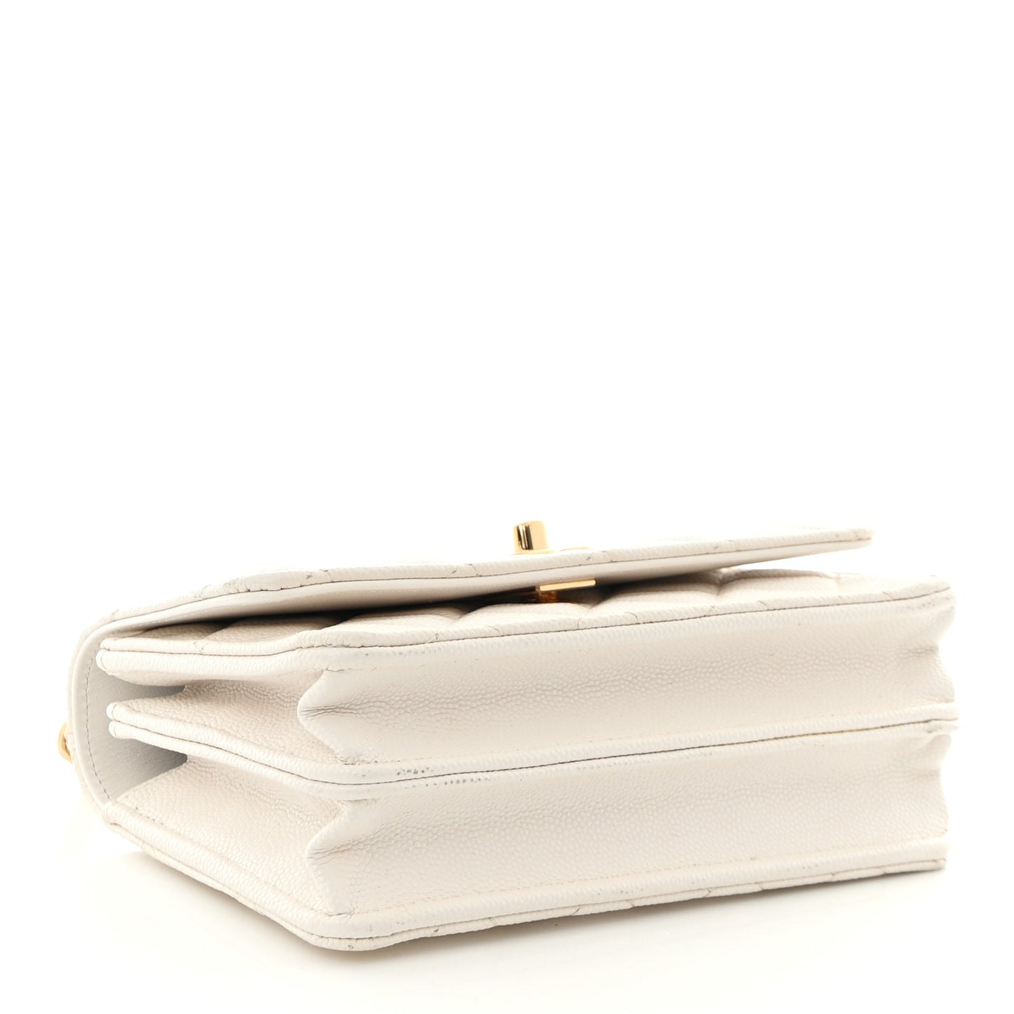 Shiny Caviar Quilted Flap Charm Small Wallet On Chain WOC White