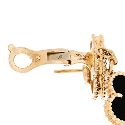 Van Cleef & Arpels 18K Yellow Gold Mother of Pearl Black Onyx 3 Motifs Magic Alhambra Earrings 4 of 5