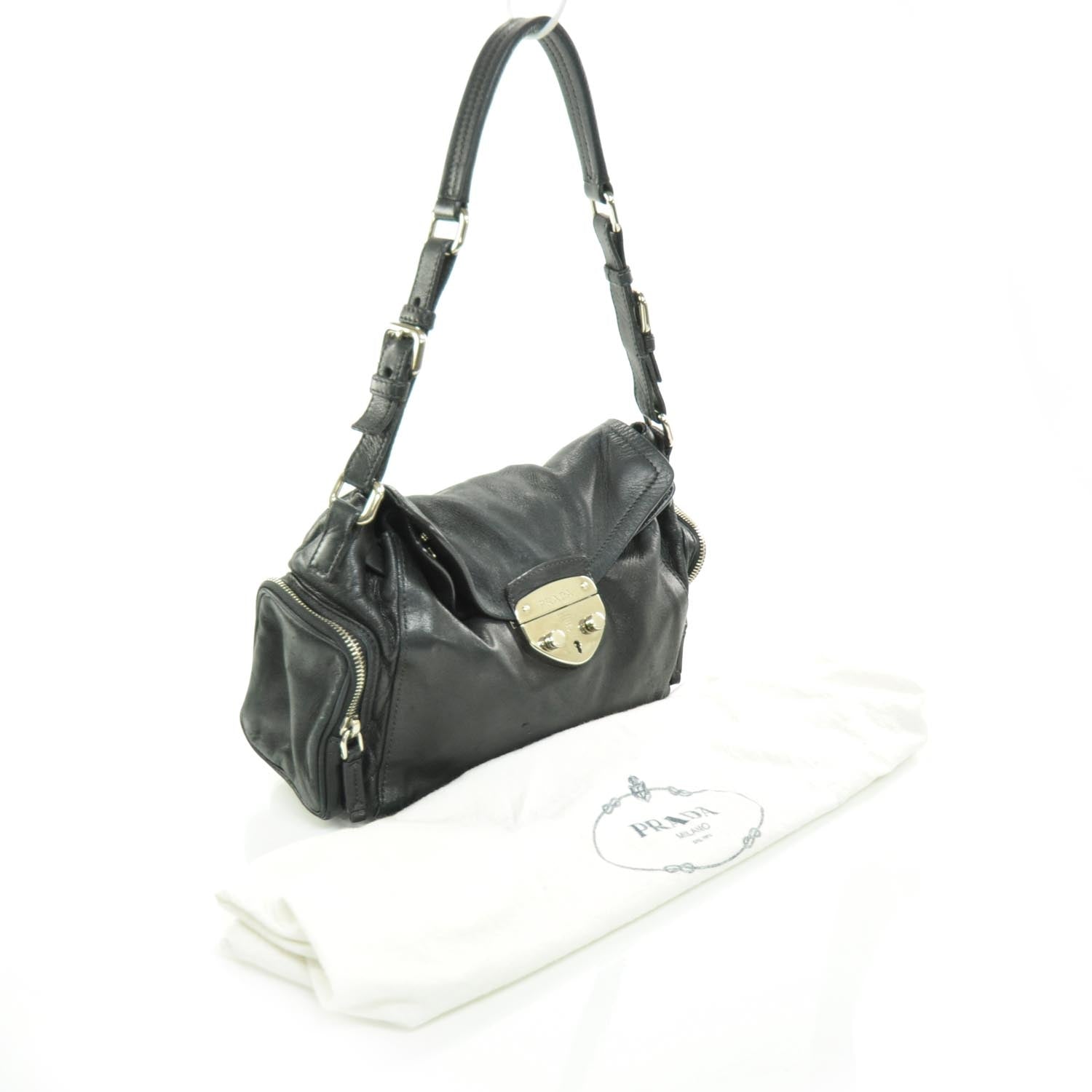 Prada Leather Pushlock Flap Shoulder Bag Black 3 of 9