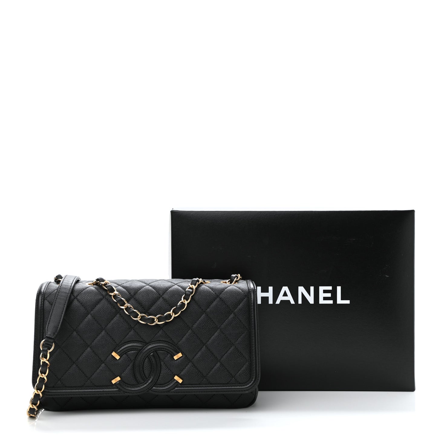 Caviar Quilted Medium CC Filigree Flap Black
