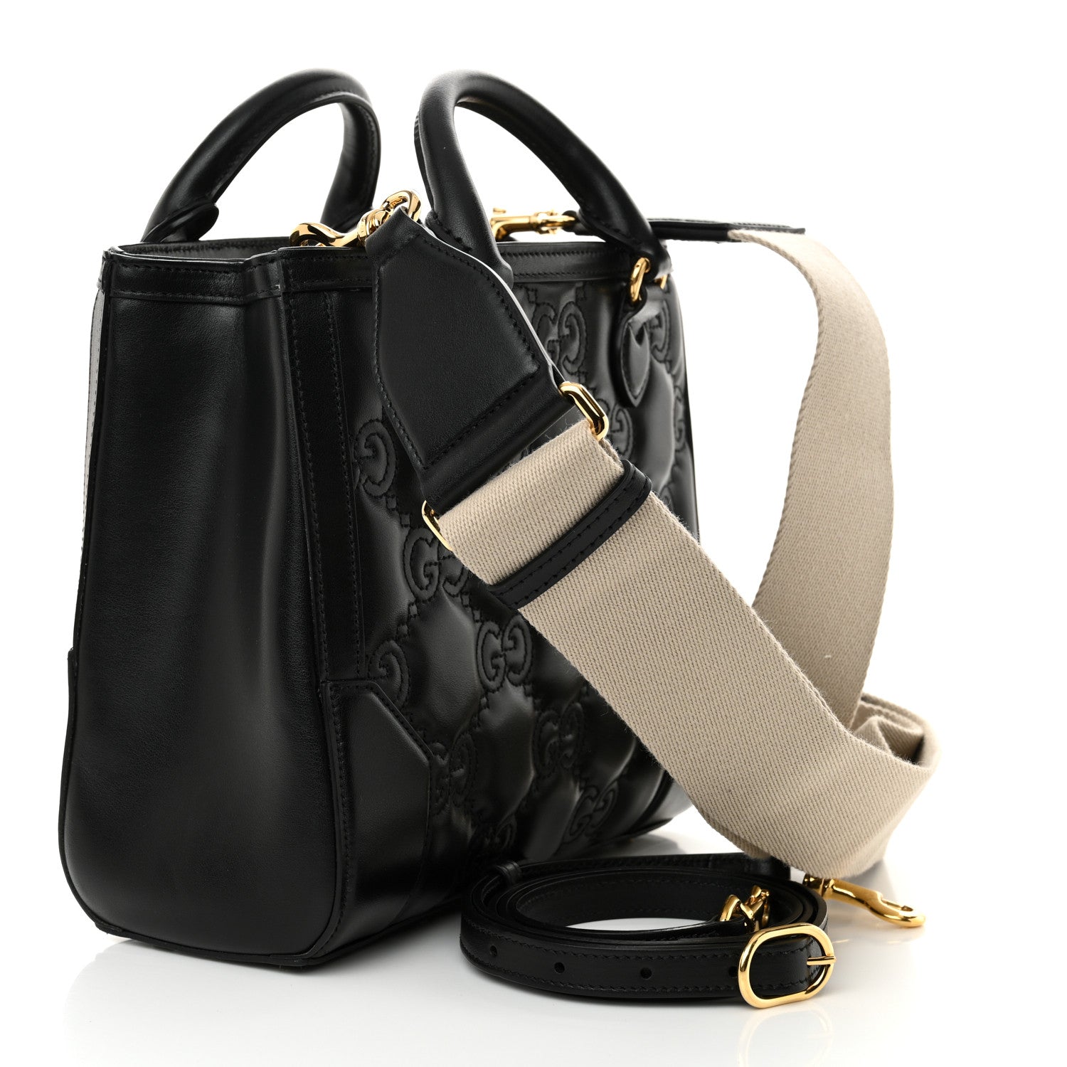 Gucci Calfskin GG Matelasse Mini Tote Bag Black Natural 3 of 10