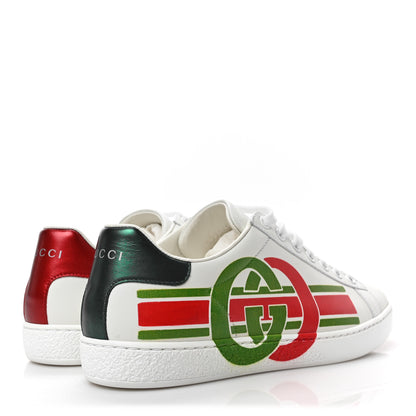 Gucci Calfskin Interlocking G Womens New Ace Sneakers 37 White Red Flame Green 3 of 7