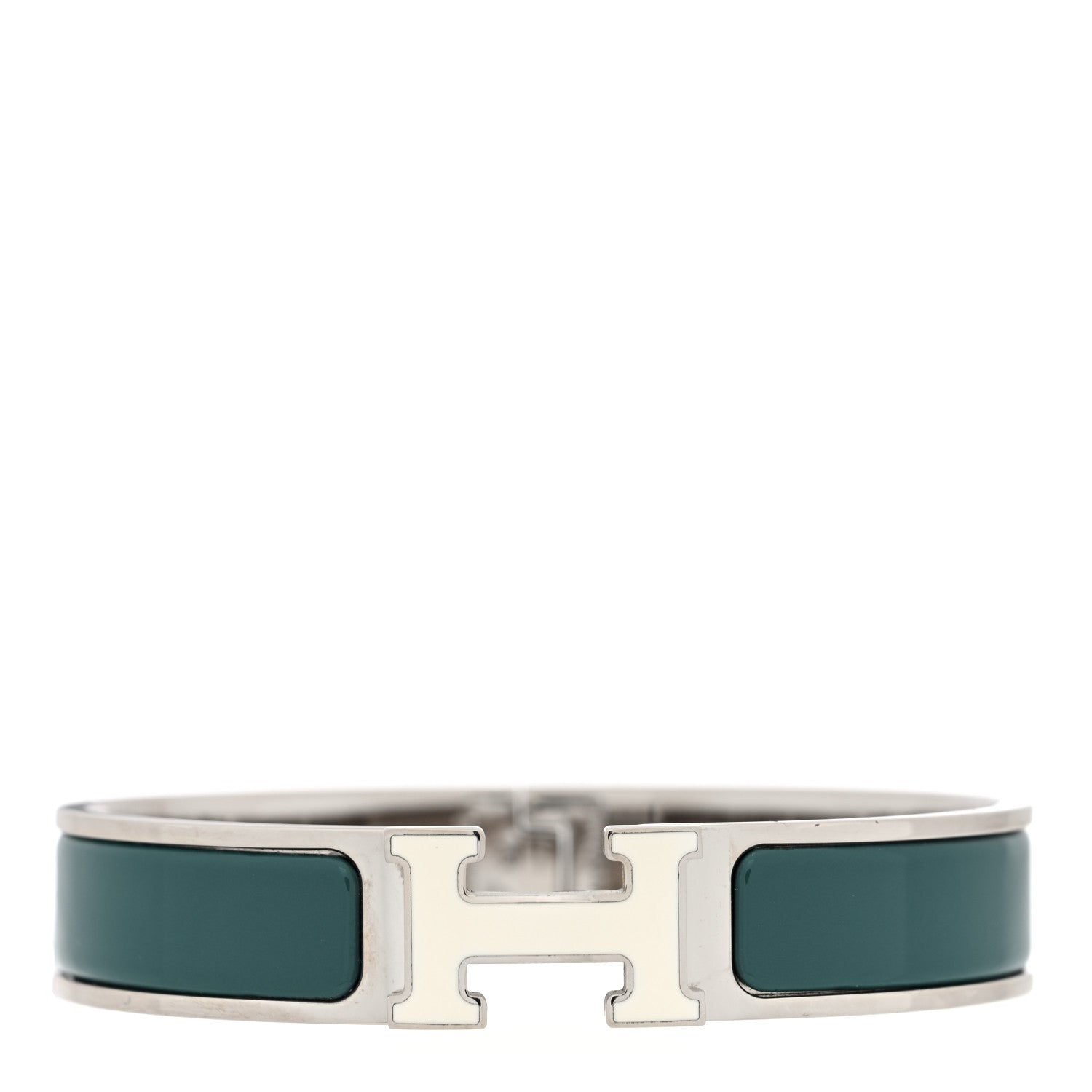 Hermes Enamel Narrow Clic Clac H Bracelet GM Vert Bleuete White 1 of 3