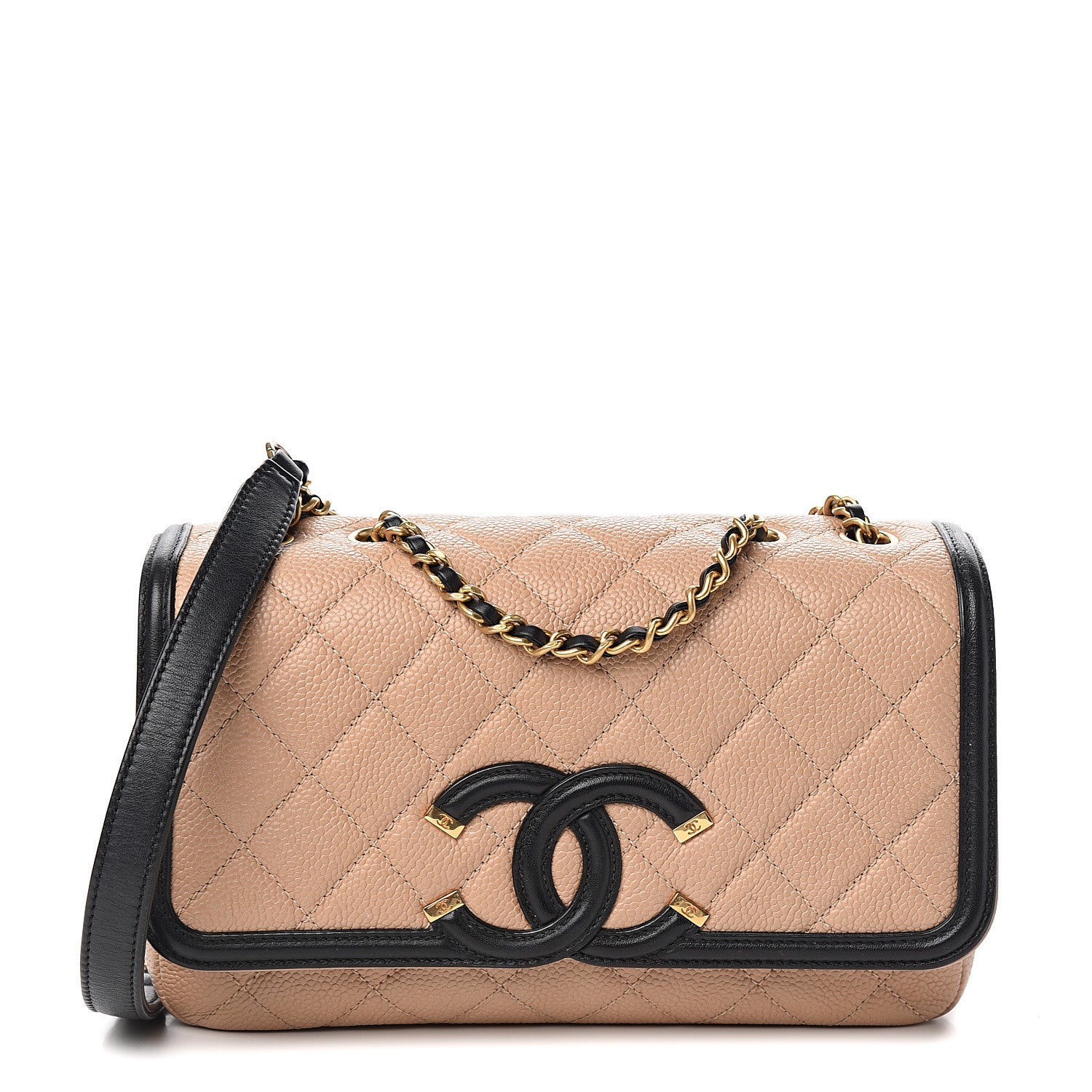 Chanel Caviar Quilted Small CC Filigree Flap Beige Black 1 of 9