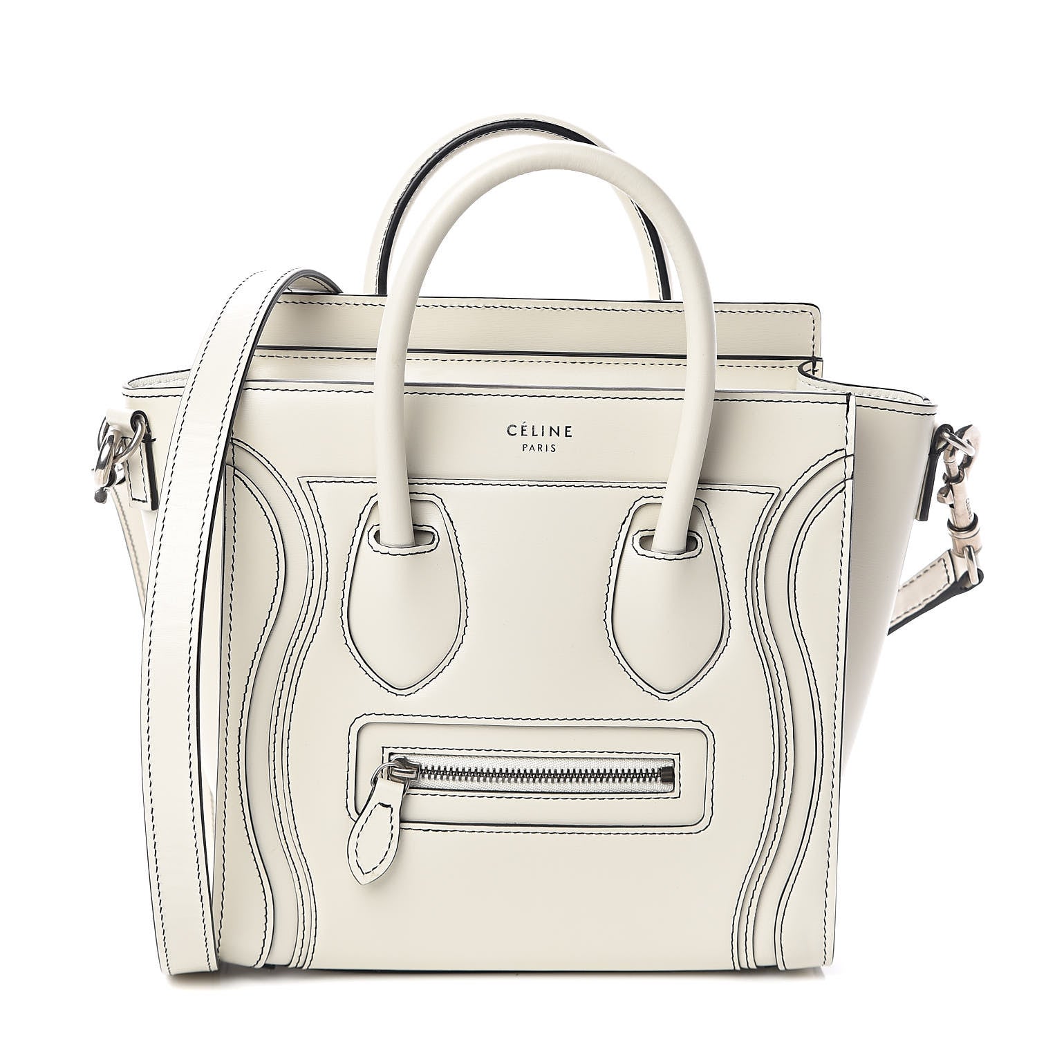 Celine Satin Calfskin Nano Debossed Luggage White 1 of 9