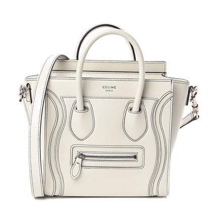 Celine Satin Calfskin Nano Debossed Luggage White 1 of 9