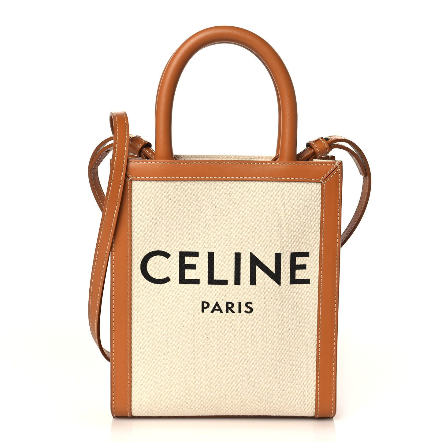 Canvas Calfskin Mini Vertical Cabas Natural Tan