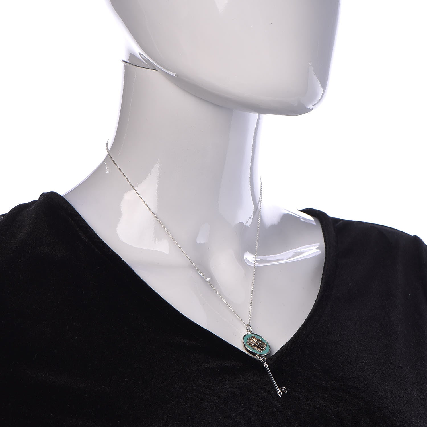 Tiffany Sterling Silver Enamel Knot Key Pendant Necklace Blue 2 of 8