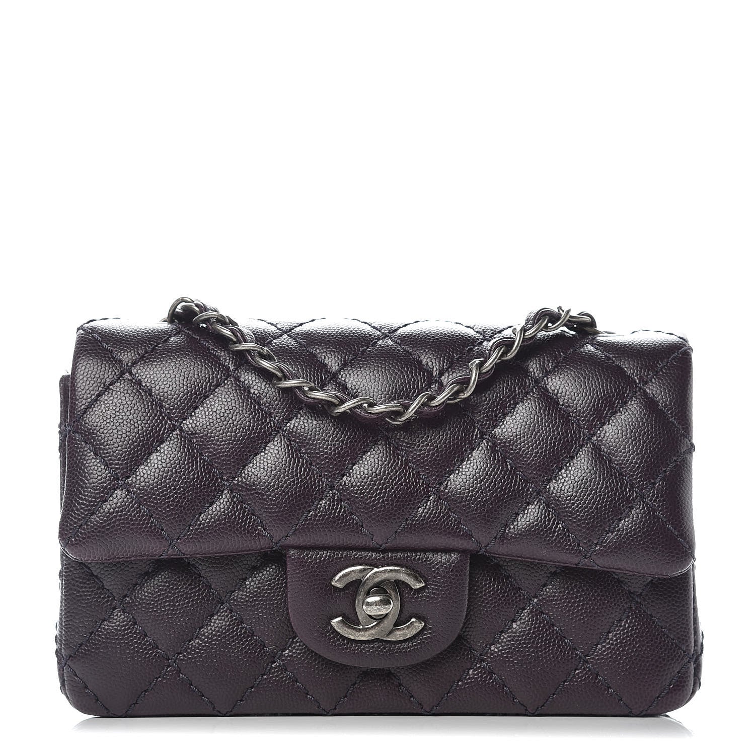 Chanel Washed Caviar Quilted Mini Rectangular Flap Dark Purple 1 of 11