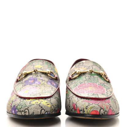 Gucci Canvas GG Monogram Flora Horsebit Womens Jordaan Loafers 39 Beige Ebony Multicolor Rosso 3 of 10