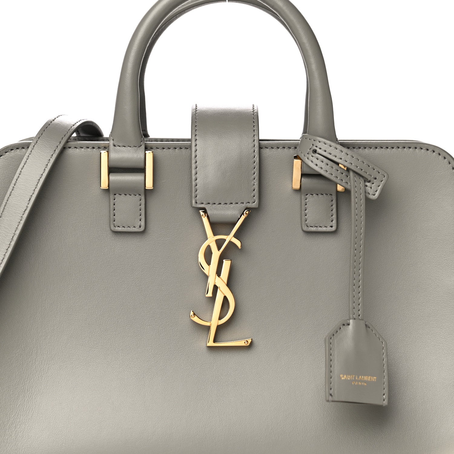 Saint Laurent Calfskin Monogram Baby Cabas Oyster Grey 7 of 10