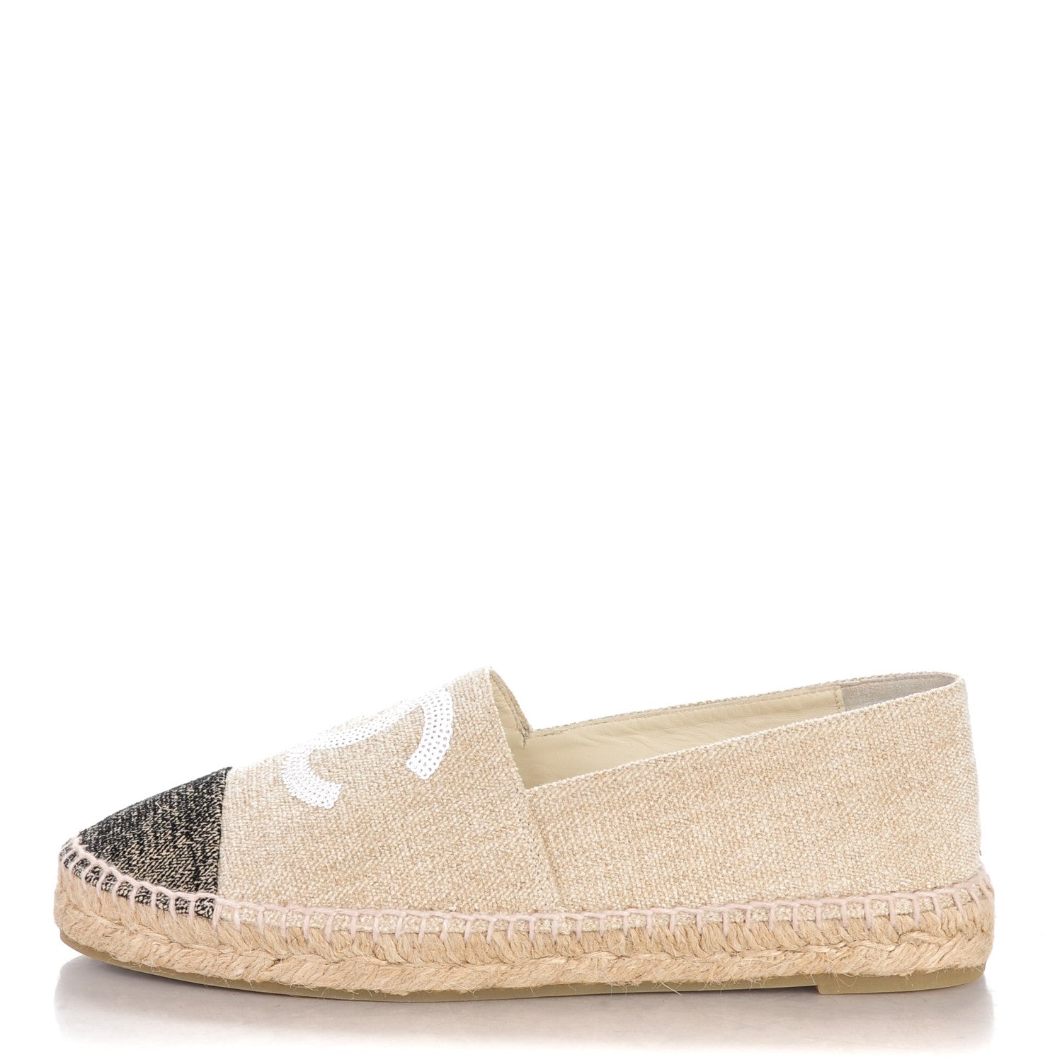 Chanel Toile Sequin CC Espadrilles 41 Beige Black 1 of 7