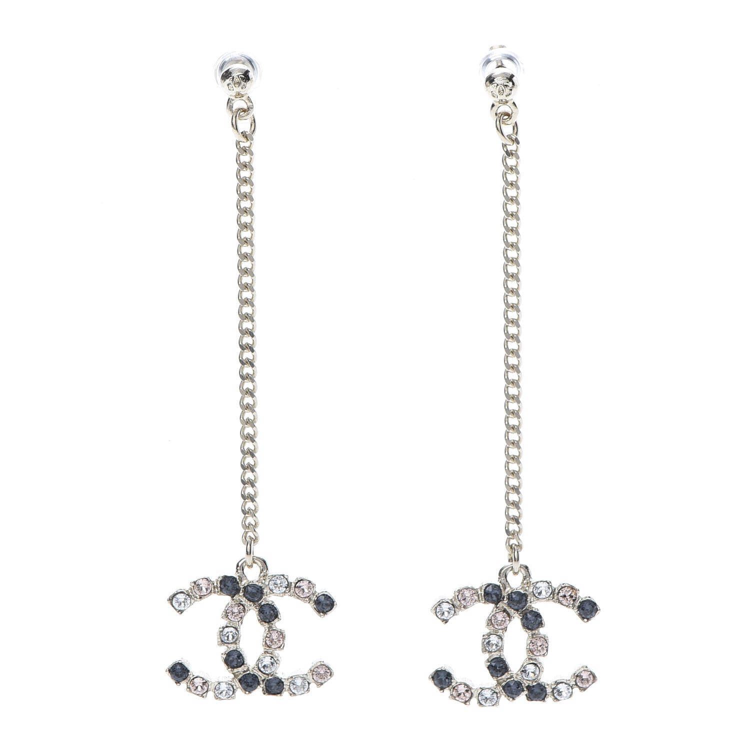 Chanel Crystal CC Drop Earrings Pink Grey Gold 1 of 4