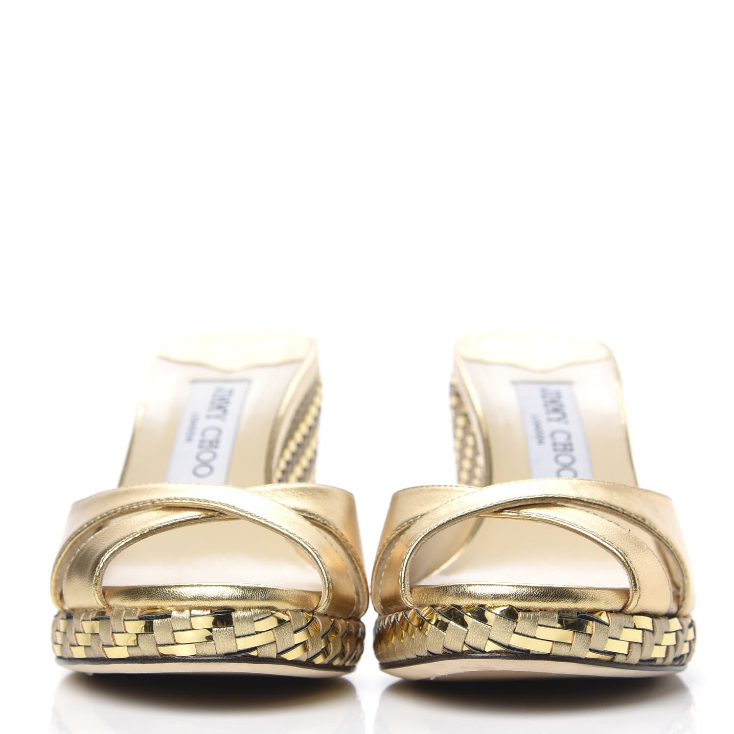 Jimmy Choo Metallic Nappa Woven Almer 80 Wedge Sandals 38 Gold 2 of 8