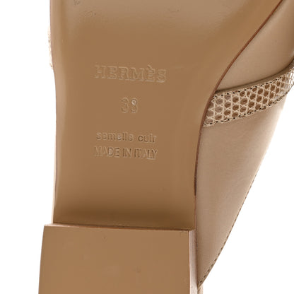 Hermes Shiny Lizard Calfskin Oz Mules 38 Beige Sarrazin 7 of 10
