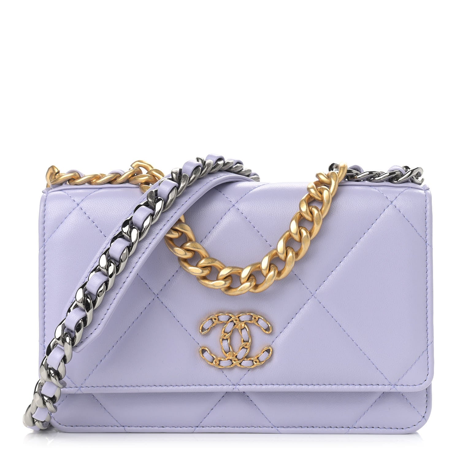 Chanel Lambskin Quilted Chanel 19 Wallet On Chain WOC Light Purple 1 of 10