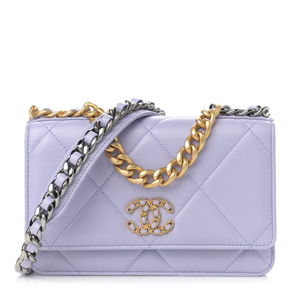 Chanel Lambskin Quilted Chanel 19 Wallet On Chain WOC Light Purple 1 of 10