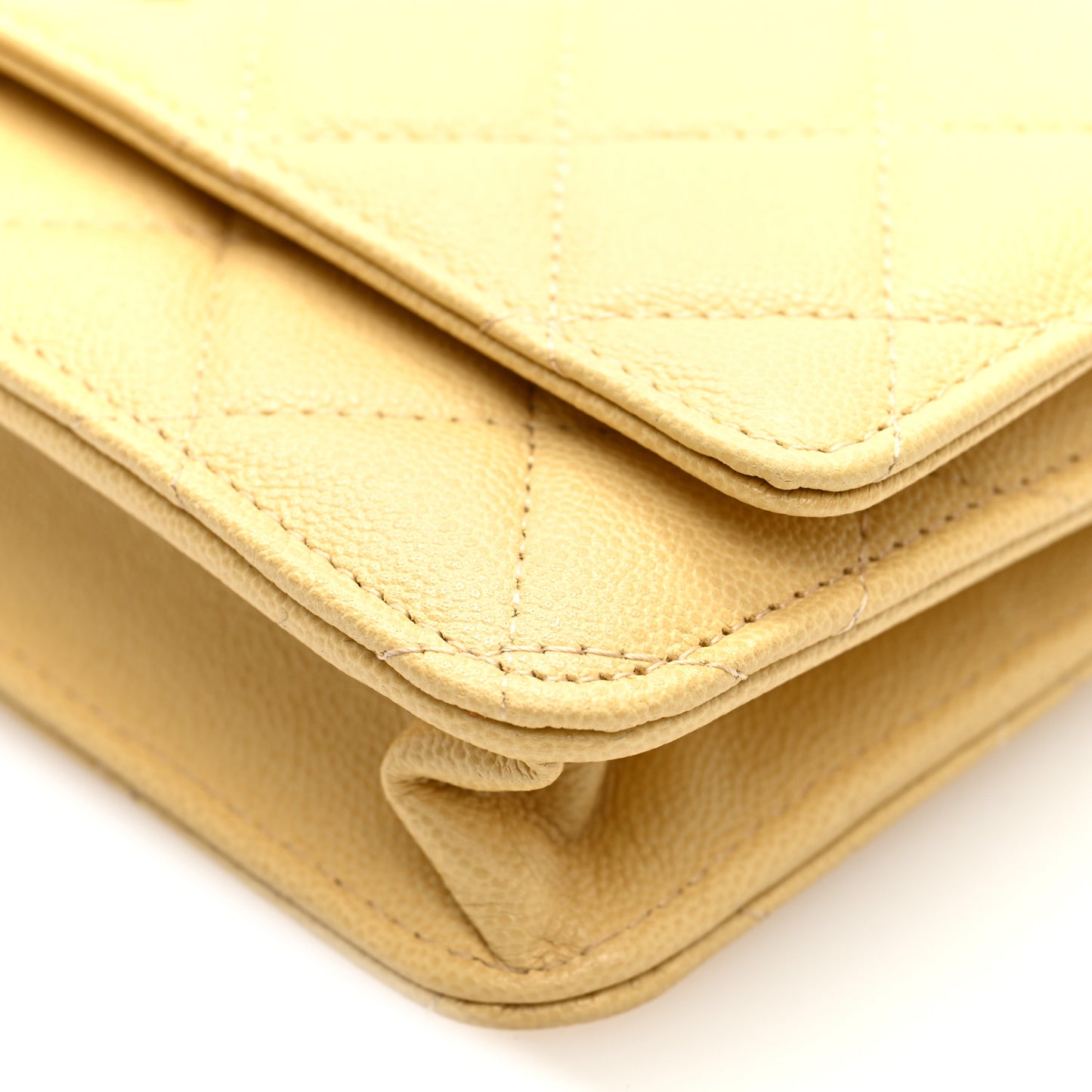 Caviar Quilted Studded CC Wallet on Chain WOC Yellow