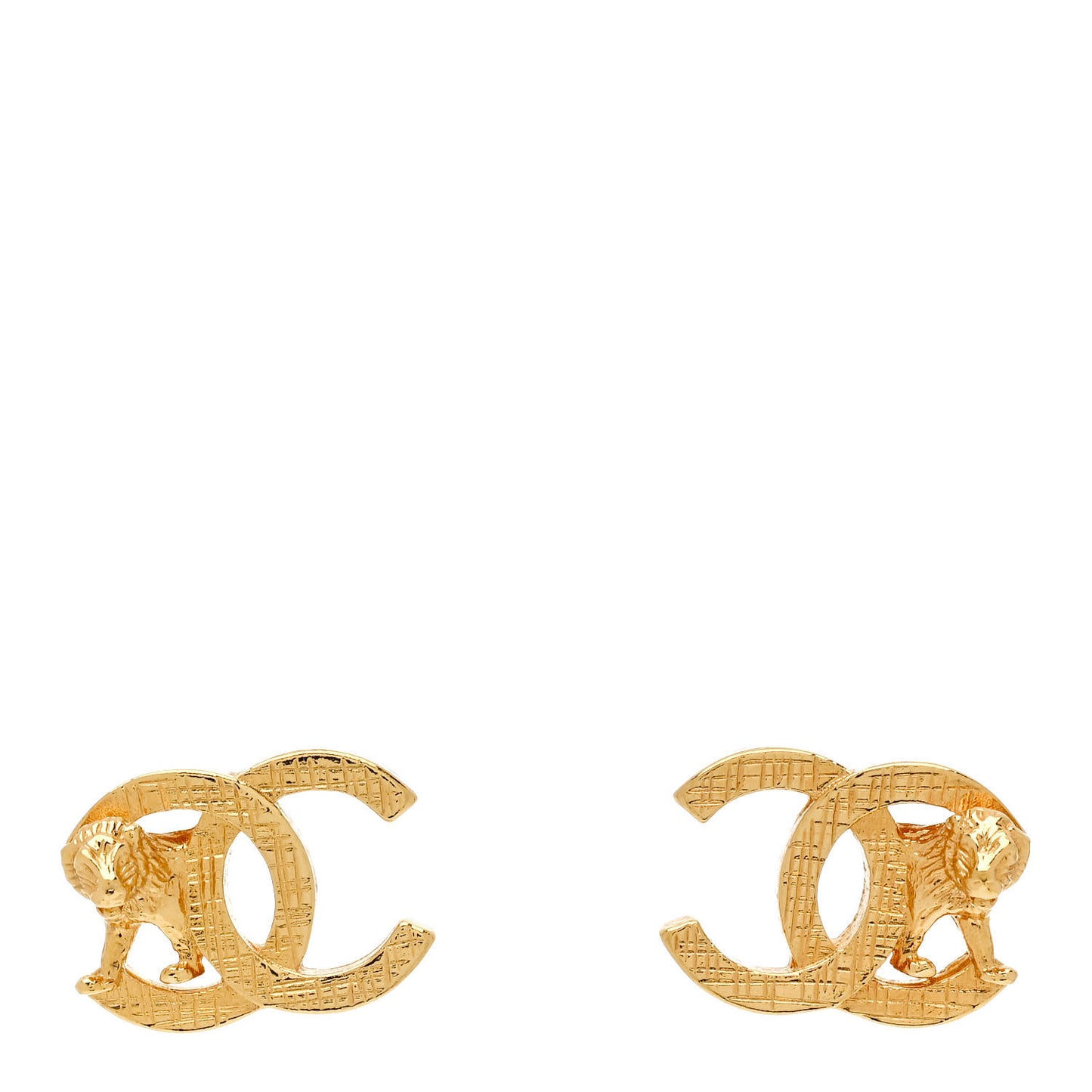 Metal Textured Lion CC Earrings Gold