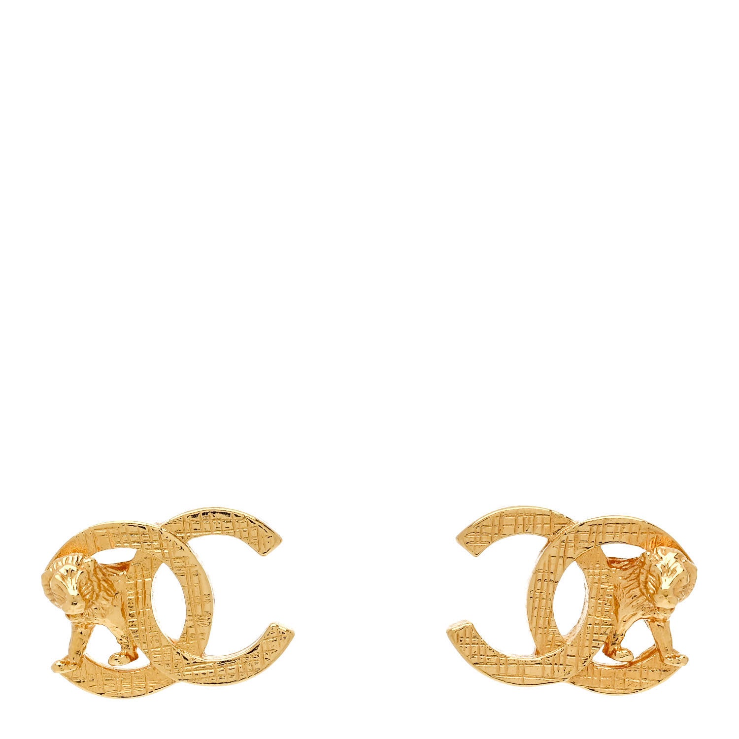 Chanel Metal Textured Lion CC Earrings Gold 1 of 4