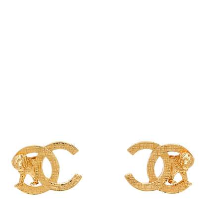 Chanel Metal Textured Lion CC Earrings Gold 1 of 4