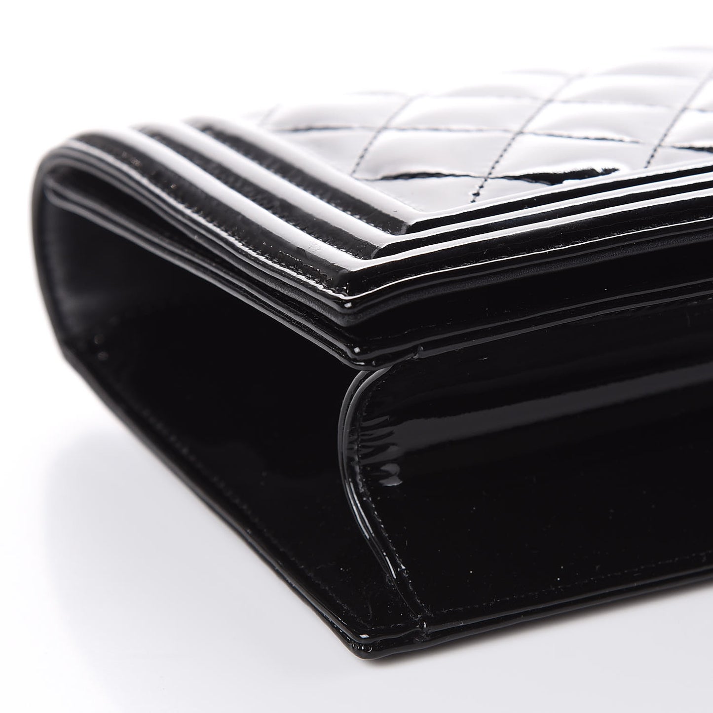 Patent Quilted Boy Flap Clutch Black