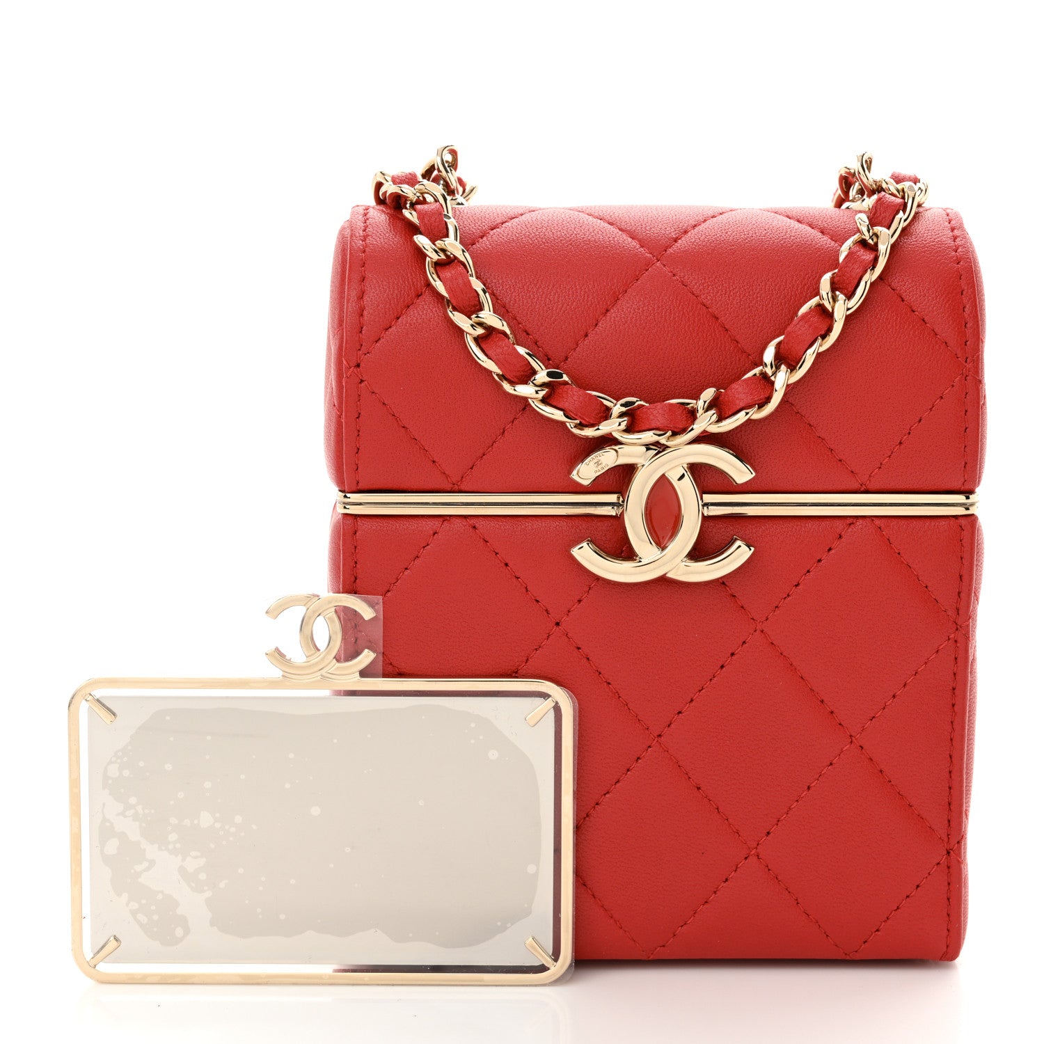 Chanel Lambskin Quilted Small Box With Chain Red 3 of 12