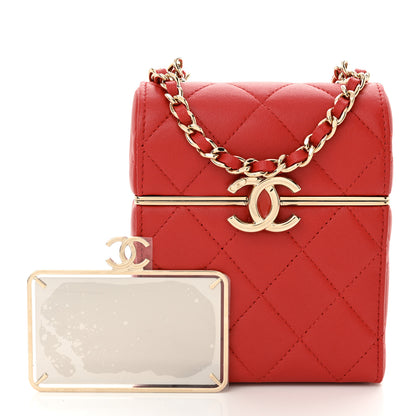 Chanel Lambskin Quilted Small Box With Chain Red 3 of 12
