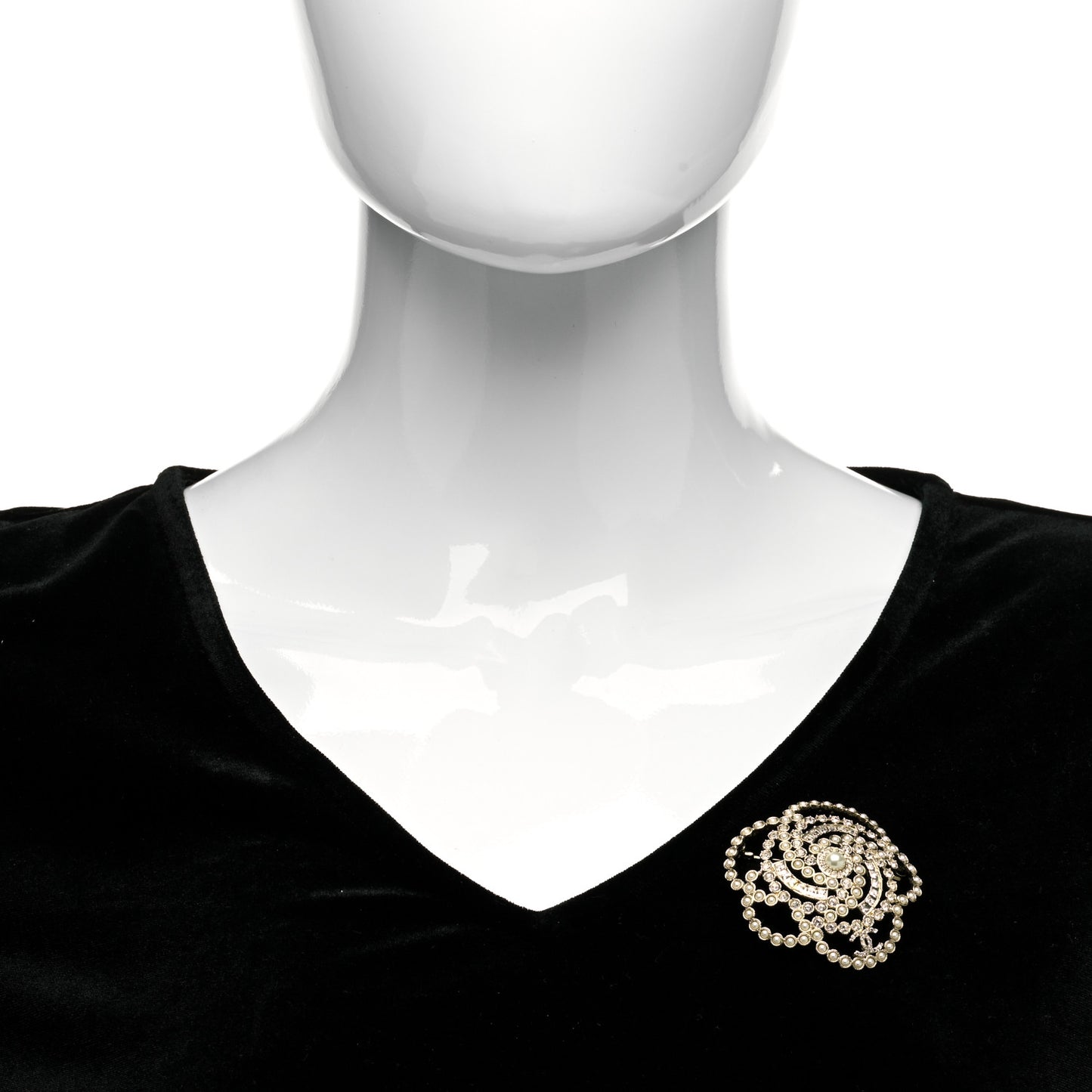Pearl Crystal Lace Camellia Brooch Gold