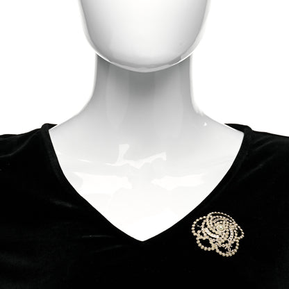 Chanel Pearl Crystal Lace Camellia Brooch Gold 2 of 5